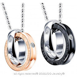 PE0043 BOBIJOO Jewelry Double Necklace Pendant Couple My Only Love Rhinestones