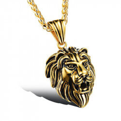 Pendentif tête de Lion Acier inoxydable Or Noir bobijoo