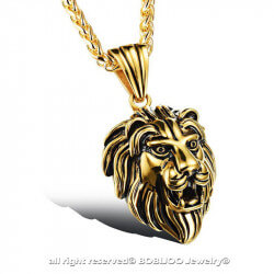 PE0040 BOBIJOO Jewelry Lion Head Pendant Stainless Steel Black Gold