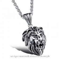 PE0041 BOBIJOO Jewelry Colgante de cabeza de león Acero inoxidable Plata Negro