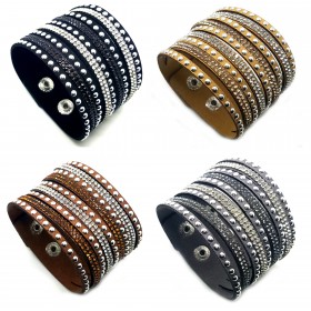 BR0123 BOBIJOO Jewelry Bracelet Wrap Leather Crystal Rhinestone