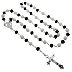 CP0029 BOBIJOO Jewelry Rosary Black and White Glass Beads