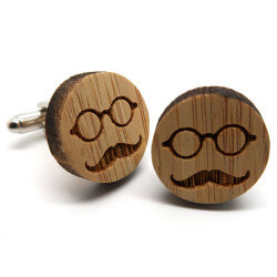 Boutons de Manchette Bois Moustache Lunettes bobijoo