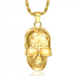 PE0057 BOBIJOO Jewelry Pendant skull Etoilée, Gold + Chain