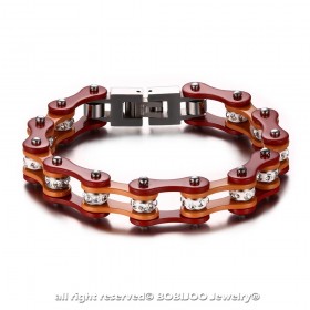BR0172 BOBIJOO Jewelry Bracelet Mixed Steel Chain Bike Motorcycle, Orange Red Rhinestones