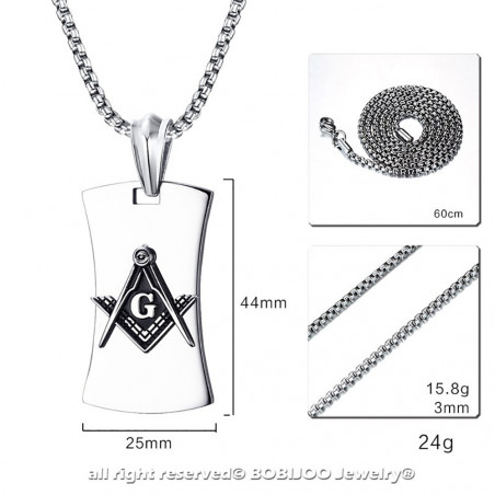 Pendentif Franc-Maçonnerie G Equerre Compas Acier Noir Chaîne bobijoo