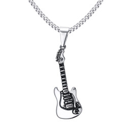 PE0067 BOBIJOO Jewelry Pendant Man Guitar Steel, Silver Rock Musician Chain