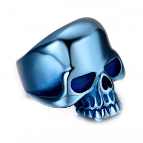 BA0149 BOBIJOO Jewelry Signet Ring Biker skull Head Skull Stainless Steel Blue