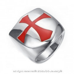 BA0154 BOBIJOO Jewelry Signet Ring Shield Templar Red Cross Stainless Steel