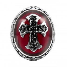 BA0157 BOBIJOO Jewelry Signet Ring Man Red Latin Cross Royalist Steel