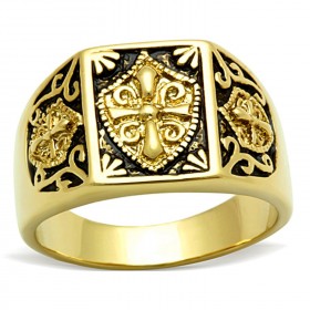 BA0184 BOBIJOO Jewelry Anillo Anillo De Acero Dorado Acabado En Oro Cruz Templaria Ecu