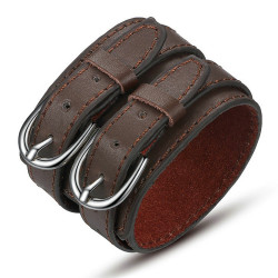 BR0205 BOBIJOO Jewelry Cuff Bracelet Leather Unisex Large Double Brown Belt
