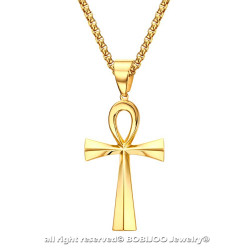 Croix de vie pendentif 60mm Acier inoxydable Or Collier bobijoo