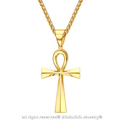 PE0071 BOBIJOO JEWELRY Cross of Life Pendant 60mm Stainless Steel Gold Necklace