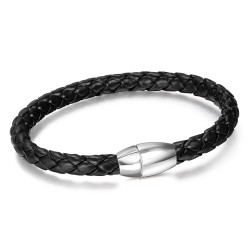 BR0226 BOBIJOO Jewelry Bracelet Man Genuine Leather Black Twisted Steel