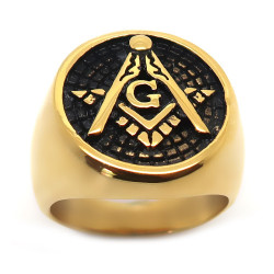 BA0192 BOBIJOO Jewelry Ring Signet Ring, Round Gold Plated End Freemasonry