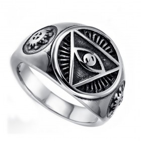 BA0080 BOBIJOO Jewelry Ring Signet Ring Illuminati Pyramid Eye Silver