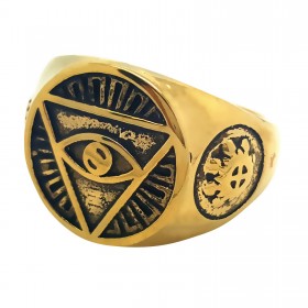 BA0081 BOBIJOO Jewelry Ring Signet Ring Illuminati Pyramid Eye Golden