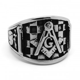 BA0218 BOBIJOO Jewelry Ring Signet Ring Freemasonry Pad Mosaic Steel