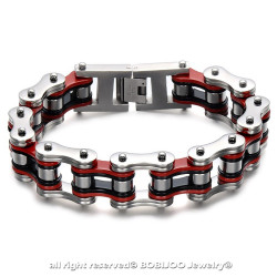 BR0227 BOBIJOO Jewelry Wide Bracelet Motorcycle Chain Man stainless Steel Red Black
