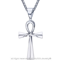 PE0085 BOBIJOO JEWELRY Cross of Life Pendant 60mm Stainless Steel Silver Necklace