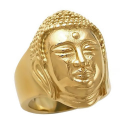 BA0230 BOBIJOO Jewelry Ring Buddha Peace Steel Gold Signet Ring