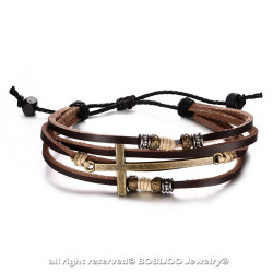 BR0253 BOBIJOO Jewelry Bracelet Mixed Brown Leather Charms Cross Latin